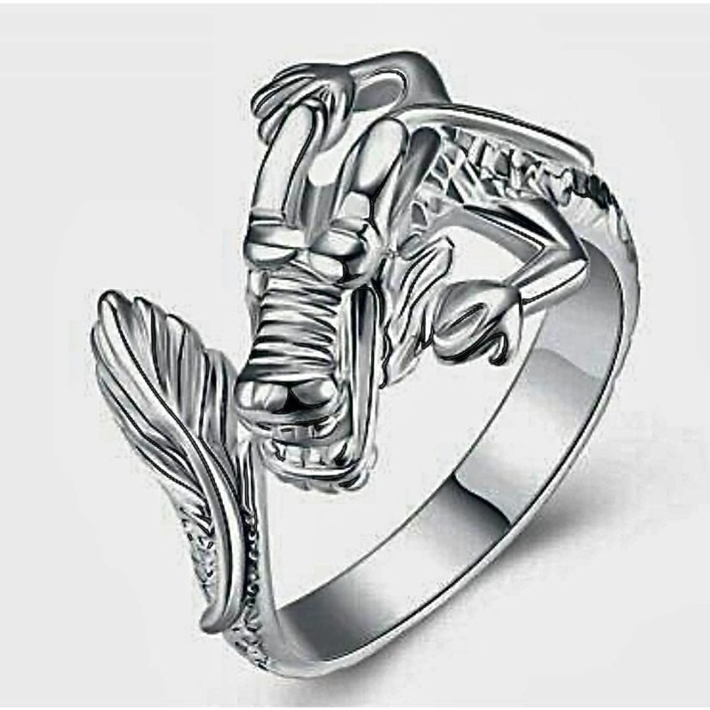 NEW STERLING SILVER DRAGON HEAD RING - Picture 7 of 8
